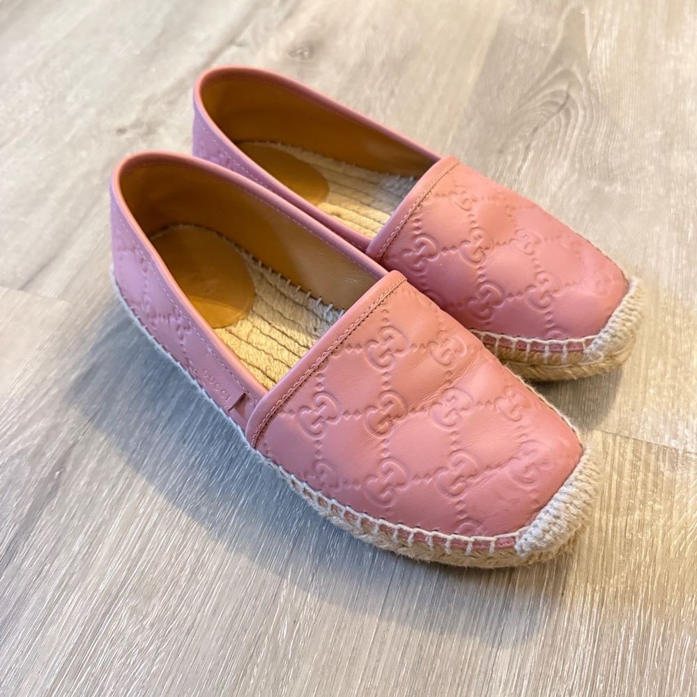Gucci Pink Leather Espadrille Flats sz 34